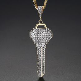 New Men's Key Pendants Necklace Ice Out Cubic Zircon Gold Color Fashion Rock Street Hip Hop Jewelry With Chain For Gift