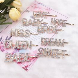 50 Colours Women Hairpins Hair Clips Letter Rhinestone Bobby Pins Side Bangs Clips Barrettes Headwear Girls Fashion Hair Accessories Jewellery