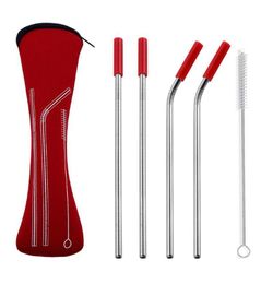 Stainless Steel Straws Sets Colourful Metal Straw with Silicone Tip Reusable Juice Straw Bar Accessories Retail Case 21.5cm 10lots