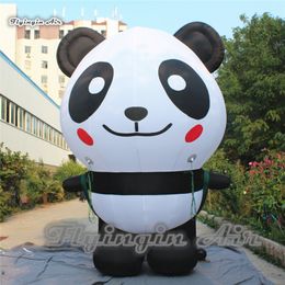 Customized Attractive Inflatable Animal Model 4m Height Blow Up Cute Panda With Bag For Store Decoration