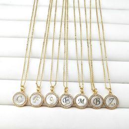 New Design Gold Color shell Charms pendant micro pave Crystal Cubic Zircon CZ 26 Alphabet letters necklaces Jewelry NK481