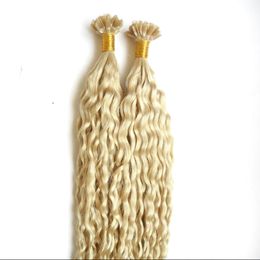 #613 Bleach Blonde Kinky Curly Virgin Brazilian Human Hair Extensions 200s Pre Bonded Nail TIP Keratin fusion Remy Hair Extensions 200g