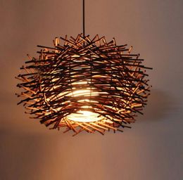 wicker pendant lamp handmade bird nest suspension light hotel restaurant mall bar lounge porch rattan hanging chandelier lighting MYY