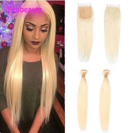 Malaysian Unprocessed Light Colour 613 Blonde Straight 2 Bundles With Lace Closure 4X4 Middle Three Free Part Straight Human Hair Extensions