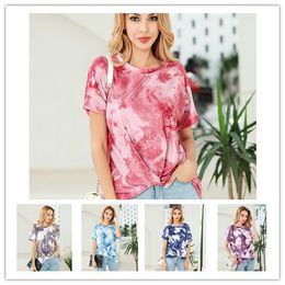 Women Tie-dye T-shirt Front Twist Crew Neck Short Sleeve T Shirt Summer Ladies Kink Tees Girls Hip Hop Top Loose Blouse S-2XL 2020 D22803