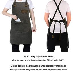 Freeshipping Canvas Work Apron Heavy Duty Water Resistant Tools Aprons Pocket Adjustable Cross-Back Straps Anti-Oil Workshop Woodworking
