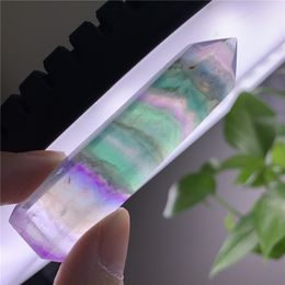 Beautiful natural rainbow fluorite stone wand quartz crystal Stone point crystal wand rock healing crystal gift polished crafts for sale