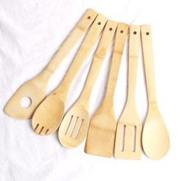 Bamboo spoon spatula 6 Styles Portable Wooden Utensil Kitchen Cooking Turners Slotted Mixing Holder Shovels EEA1395-8