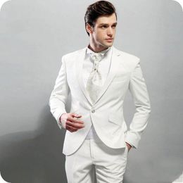 New Fashion One Button Ivory Groom Tuxedos Notch Lapel Men Suits Wedding/Prom/Dinner Best Man Blazer (Jacket+Pants+Tie) W371