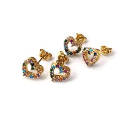 Newest Fashion Heart shape Stud Earrings,Micro Pave rainbow Cubic Zirconia Earrings Women Jewelry ER908