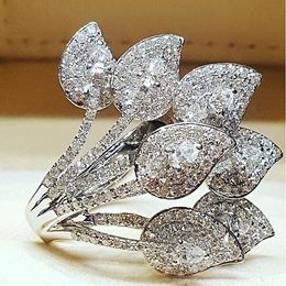 Creative Leaves Diamond Ring Princess Engagement Rings For Women Wedding Jewelry Wedding Rings Accessory Size 6-10 Free Shipping