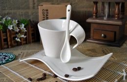 European White Wave Coffee Cup Ceramic Creative Household Cappuccino Milk Teacup
