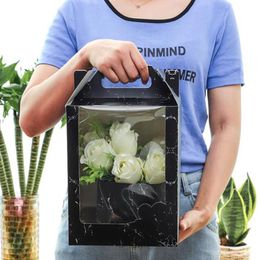 19cmx19cmx30cm Transparent Window Flower Gift Box, Valentine's Day Flower Packing Box, Paper Handbag Factory wholesale LX2371