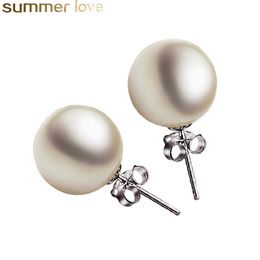 -Nuove Trendy 6mm / 8mm / 10mm Imitazione orecchini perla 925 orecchini in argento sterling per le donne festa di nozze gioielli all'ingrosso