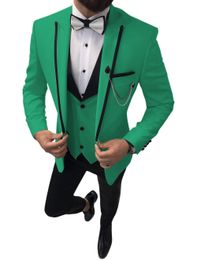 Slim Fit Green Groom Tuxedos Peak Lapel Groomsman Wedding 3 Piece Suit Fashion Men Business Prom Jacket Blazer(Jacket+Pants+Tie+Vest) 2865