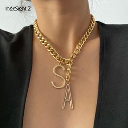 IngeSight.Z Gothic Miami Curb Cuban Thick Choker Necklace Statement Initial Alphabet Letter A Pendant Necklace for Women Jewellery