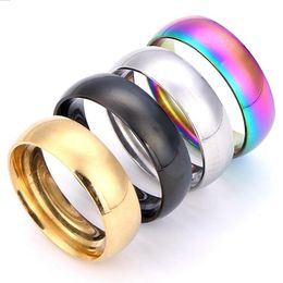 Stainless Steel Couple Band Ring Blank Inside Outside Arc 6mm Simple Finger Ring for Men Women Gold Black Silver Mix