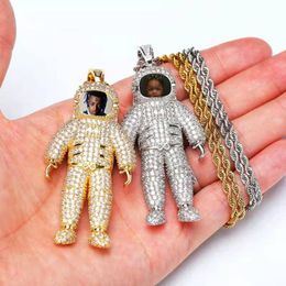 Fashion- photo necklace for men women iced out Astronaut pendant necklace luxury designer bling diamond picture pendants love jewelry gift