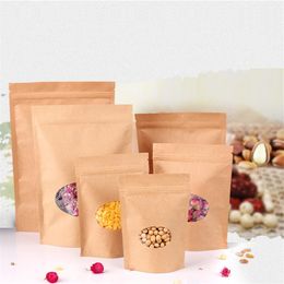 Kraft Paper Bags Zip Stand-up Reusable Sealing Food with Matte Window and Tear Notch for Storing Cookie yq01655