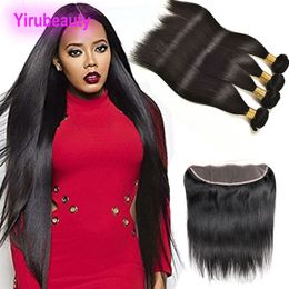 Brazilian Virgin 10A Mink 5pieces/lot 13X4 Lace Frontals With 4 Bundles Straight 13*4 Frontal Bundle Hair Extensions 10-28inch