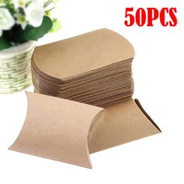 50PCS gift wrap Kraft Paper Pillow Favor Box Wedding Favour Candy Boxes Home Party Birthday Supply
