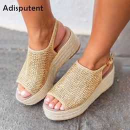 Sandalias Mujer 2019 Summer Women Hemp Sewing Female Beach Heels Peep Toe Platform Shoes Hasp Sandals Y190704
