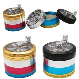 Colourful Tobacco Smoking Herb Grinders Four 4 Layer Aluminium Alloy Grinder Metal Diameter 63mm Handle Grinder Hand Control For Bong Pipe