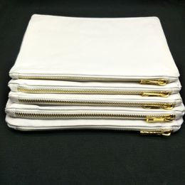 55pcs/lot white 12oz cotton canvas makeup bag with lining top quality gold zip cosmetic pouch