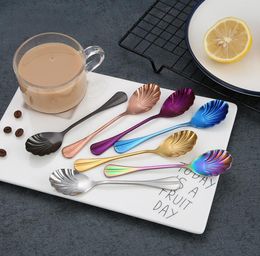 Shell-Shaped Coffee Spoon Stainless Steel Strring Scoop Teaspoon Dessert Spoons Tableware Party Decoration Cutlery Bar Tool GGA1437