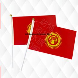 Kyrgyzstan Hand Held Stick Cloth Flags Safety Ball Top Hand National Flags 14*21CM 10pcs a lot
