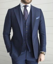 Navy Blue Groom Tuxedos Notch Lapel Men Wedding Tuxedos Excellent Men Business Dinner Prom Blazer 3 Piece Suit(Jacket+Pants+Tie+Vest) 209