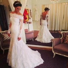 Dresses Vintage Mermaid Lace Appliques Long Sleeve Backless Vestido Wedding Dress Bridal Gowns Vestidos De Noiva s