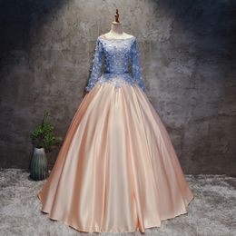 2018 New Fashion Long Sleeve Appliques Taffeta Ball Gown Quinceanera Dresses Lace Up Sweet 16 Dresses Debutante 15 Year Party Dress BQ104