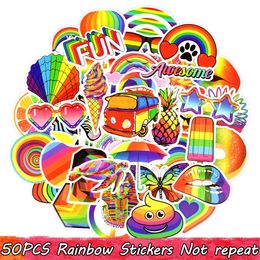 50 PCS Waterproof Rainbow Stickers for Kids Teens Adults to DIY Laptop Tablet Luggage Water Bottle Snowboard Guitar Car Home Decoration