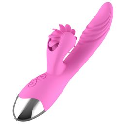 Heating Licking G Spot Dildo Vibrator Sex Toys For Woman Female Rotation Tongue Vibrator Clitoris Stimulator Adult Supplies Y19062802