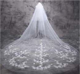 Two Layer Wedding Veil 3D Flower Lace Appliqued Long Bridal Veils With Comb White or Ivory Veil