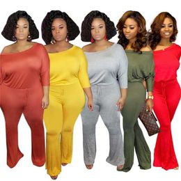 Summer Rompers Womens Plus Size Jumpsuit Round Neck Loose Bat Long Sleeve Solid Colour Casual Jumpsuit Wholesale Dropshipping