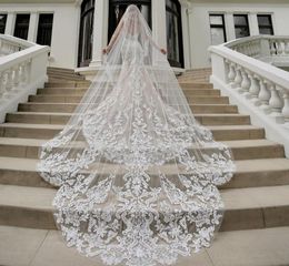 Designer Wedding Veils Long Cathedral Length One Layer Appliqued Edge Tulle Bridal Veil For Women Hair Accessories