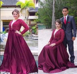 New burgundy sexiest 12y Celebrity Dress 2019 Jewel beads Satin pregnant A-line prom dresses red designer long sleeves modest Evening Wear