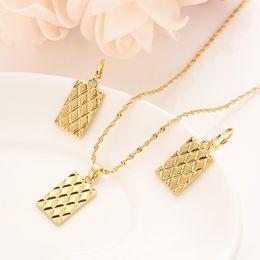 Europe geometric square Jewellery set chain women Nigerian wedding 18 k solid gold Gf multi layer necklace pendant earring Indian