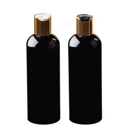 30pcs 300ml black empty gold disc top cosmetic PET lotion bottles 300cc shampoo plastic bottle with cap