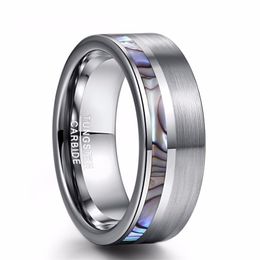 Lusso alto lucido classico semplice Abalone Shell Shell uomo in acciaio anello di tungsteno anello d'argento uomini anello nuziale gioielli