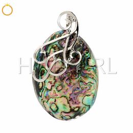 Puff Oval Pendant Rainbow Abalone Natural Sea Paua Shell Peacock Ocean Resort Holiday Gift 5 Pieces