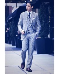 New Brand New Two Buttons Light Grey Wedding Groom Tuxedos Notch Lapel Groomsmen Men Suits Prom Blazer (Jacket+Pants+Vest+Tie) 033
