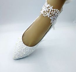 Handmade white lace with women's shoes pictures show Bridesmaid bride wedding shoes soft bottom flat heels US4-10 52441
