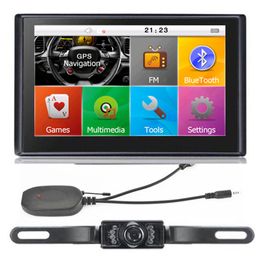 HD 7 inch Car GPS Navigation Bluetooth Handsfree Navigator AVIN Wireless Backup Rearview Camera 8GB TTS Maps With Sunshade Gift