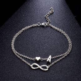 Vintage Silver Anklet Female Letter Heart Bohemian cheville Boho Charm Jewellery Infinity Ankles Bracelets for Woman