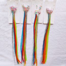 Sweet Candy Glitter Star Hair Clips with Colourful Long Wig Hairgrips Princess Party Kids Headwear Fashion Hair Accessories 50pcs 0206