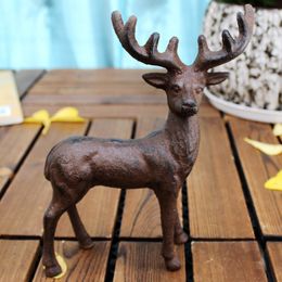 Cast Iron Deer Figural Sculpture Statue Vintage Ornament Animal Home Garden Accent Cottage House Farm Decoration Metal Craft Brown