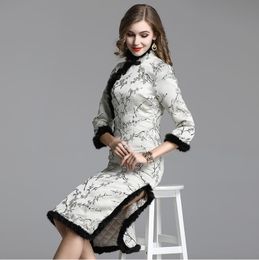 Ingenuity Winter cheongsam women new autumn winter thickened Cotton-padded warm cotton clip medium long retro Chinese improved elegantcoat